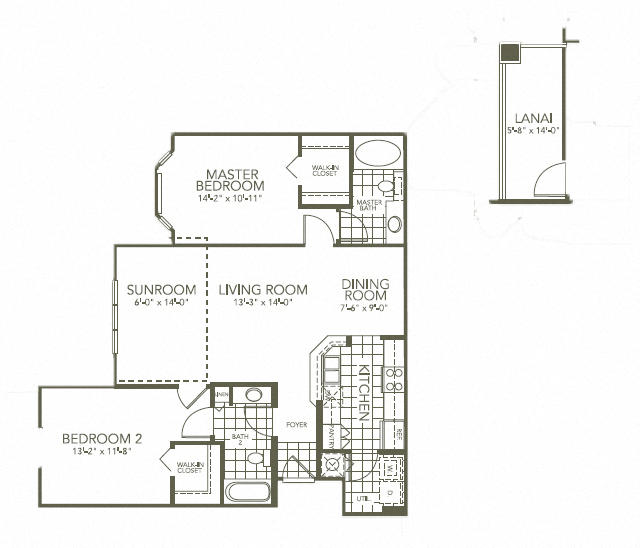 Floor plan for 2 beds, 2 baths, 1176 sqft